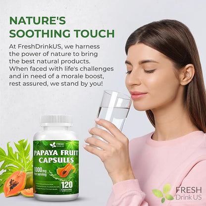 FRESHDRINKUS, 120 Papaya Fruit Extract Capsules| Papain Enzyme| 100% from Natural Papaya Fruit Extract| 500mg per Capsule| 1,000mg per Serving| 60 Days Supply| Vegan Capsulesc Non-GMO, Gluten-Free