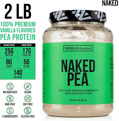 NAKED Vanilla Pea Protein Isolate from North American Farms, Only 3 Ingredients, Vanilla Vegan Protein, Gluten-Free, Soy Free, GMO Free - 2LB