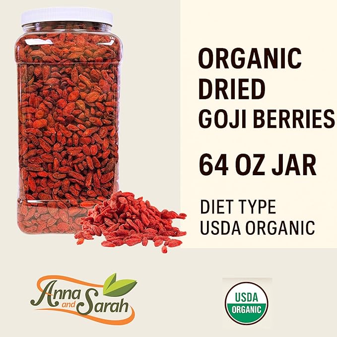 Organic Dried Goji Berries 64 Oz Jar 1 Pack | Bulk Supply of Goji Berry Fruit Superfood | Naturally Rich in Antioxidants to Support Healthy Skin | Raw, Natural, Vegan, Non-GMO,