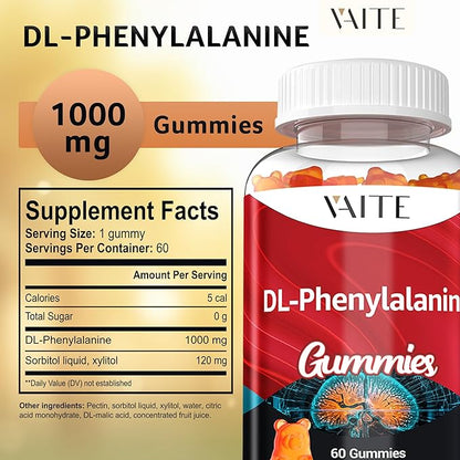 DLPA: DL-Phenylalanine 1000mg – Advanced Form of Phenylalanine for Amino Acid Support – 60 Gummies – Non-GMO, Gluten-Free, Easy-to-Take Formula for Daily Use and Consistent Wellness Support