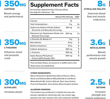 LEGION Pulse Pre Workout - All Natural Nitric Oxide Preworkout Drink to Boost Energy, Creatine Free, Naturally Sweetened, Beta Alanine, Citrulline, Alpha GPC (Rainbow Sherbet)