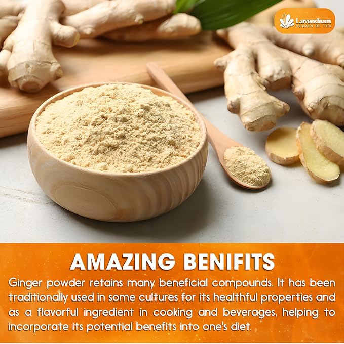 Lavendium, Premium 25oz (1.56 lbs) Ginger Powder – Ground Ginger Root – Pure, No Additives – Ideal for Cooking, Baking, Smoothies, and Spice Blends. No Sugar, No Caffeine, No Gluten, Vegan