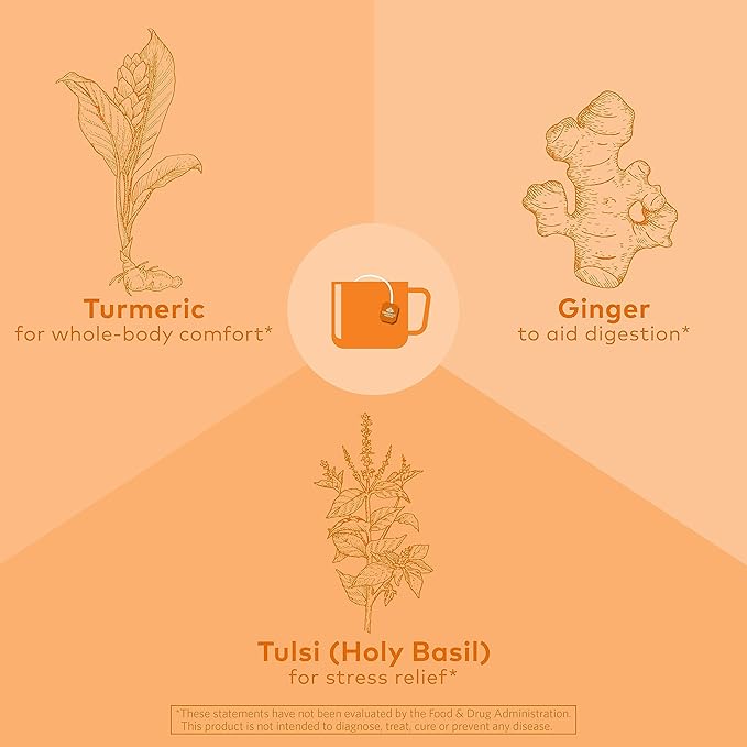 ORGANIC INDIA Tulsi Turmeric Ginger Tea Bags- Herbal Tea, Ginger Turmeric Tea, Immune Support, Aids Digestion, Caffeine-Free- 18 Infusion Bags, 1 Pack