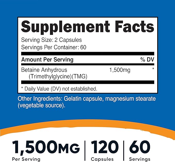 Nutricost Betaine Anhydrous Caps 1500mg, 60 Servings Per Bottle (2 Bottles)