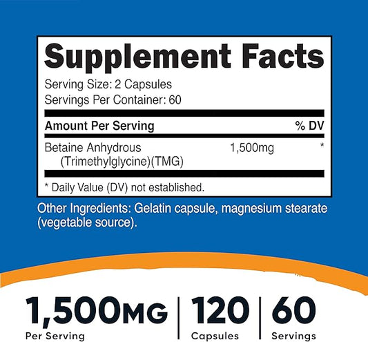 Nutricost Betaine Anhydrous Caps 1500mg, 60 Servings Per Bottle (2 Bottles)