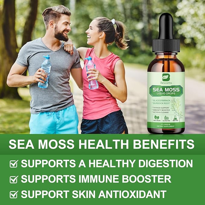 Sea Moss Liquid Drops - Organic Irish Sea Moss Gel with Spirulina, Bladderwrack, Burdock Root, Seamoss Gel Supplement for Joint, Detox Cleanse & Digestion Support - 2 Fl Oz, Vegan