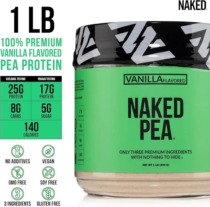 Vanilla Pea Protein Isolate from North American Farms, Only 3 Ingredients, Vanilla Vegan Protein, Gluten-Free, Soy Free, GMO Free - 1LB