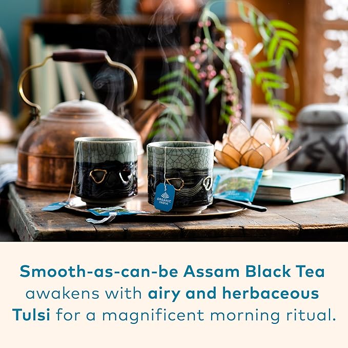 Organic India Tulsi Breakfast Herbal Tea - Holy Basil, Stress Relieving & Awakening, Immune Support, Adaptogen, Vegan, USDA Certified Organic, Non-GMO, Caffeinated - 18 Infusion Bags, 1 Pack