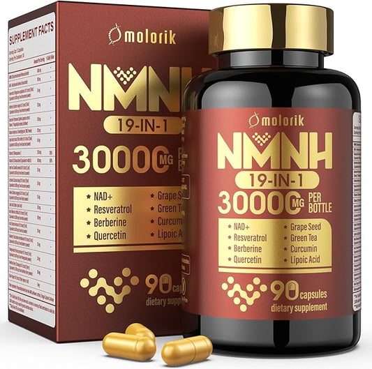 19 in 1 NMNH (Dihydronicotinamide Mononucleotide) 1000mg Per Serving, NAD Supplement Boost NAD+, NAD Resveratrol Supplement with Quercetin, Berberine for Healthy Aging, Energy, 90 Capsule