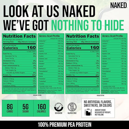 NAKED Chocolate Pea Protein Isolate from North American Farms, Only 3 Ingredients, Chocolate Vegan Protein, Gluten-Free, Soy Free, GMO Free - 2LB
