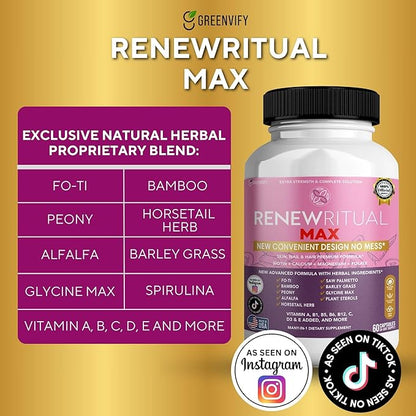 Renew Ritual Max, Hair Skin Nails Supplement, 60 Capsules, Vitamins A B C D E with Biotin (5)