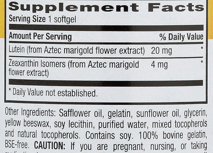 Country Life Lutein 20 mg Supplement - Certified Gluten-Free - Eye Health Support with Lutein and Zeaxanthin - Reduces Eye Strain from Screens - No Yeast, Corn, Wheat, Milk - 60 Softgels