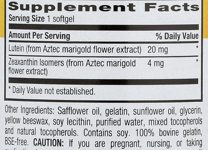 Country Life Lutein 20 mg Supplement - Certified Gluten-Free - Eye Health Support with Lutein and Zeaxanthin - Reduces Eye Strain from Screens - No Yeast, Corn, Wheat, Milk - 60 Softgels