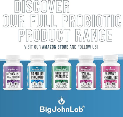 BIGJOHNLAB® - Probiotics for Weight Management & Bloating - 6 Probiotic Strains - Prebiotics - Key Ingredient Cayenne & Green Tea - Supports Gut Health - Weight Management for Women & Men - 30 CT