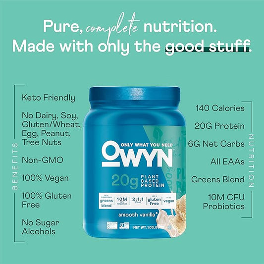 OWYN Only What You Need Plant-Based Protein Powder, Smooth Vanilla, 1.05 lbs