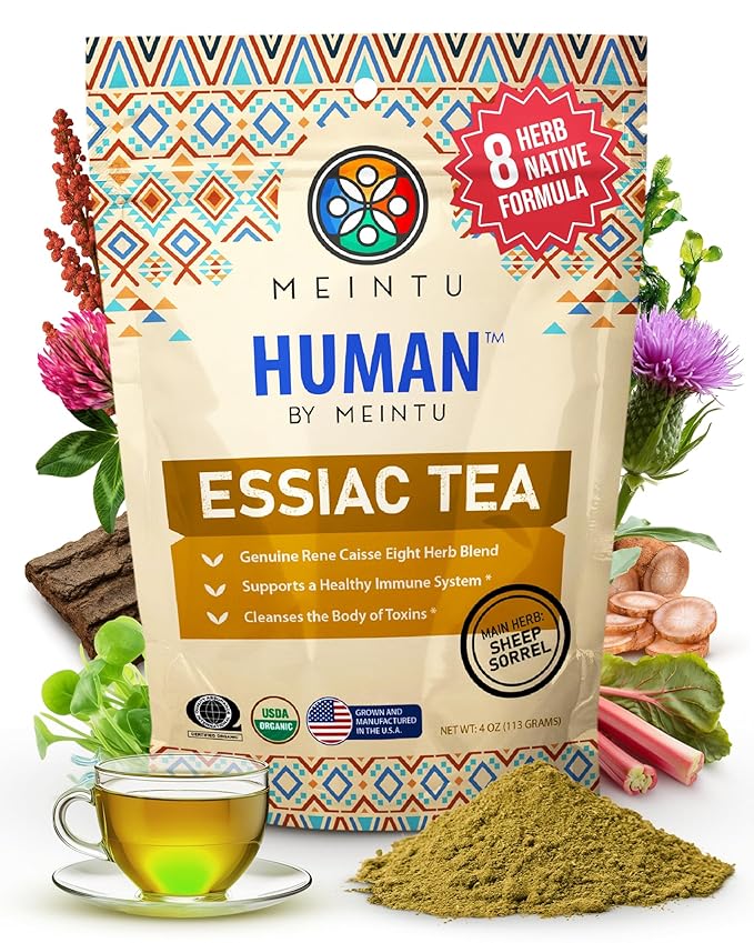 MEINTU Organic Essiac Tea 8 Herb Powder Formula Sheep Sorrel with 20% Root - 4 oz Stand-Up Airtight Zipper Pouch