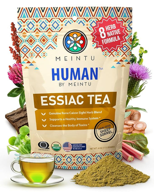 MEINTU Organic Essiac Tea 8 Herb Powder Formula Sheep Sorrel with 20% Root - 4 oz Stand-Up Airtight Zipper Pouch