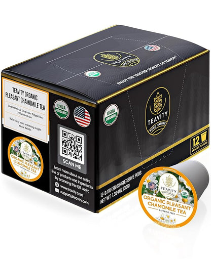Teavity Organic Chamomile Tea Pods for Keurig - Decaf, 12 Count