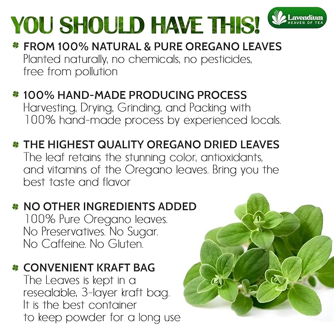 Lavendium, Premium 8 oz Dried Oregano Leaves – 100% Pure, Non-GMO, Gluten-Free, Vegan – Aromatic Herb for Cooking, Seasoning, Sauces, and Pizza – No Additives – Resealable Bag