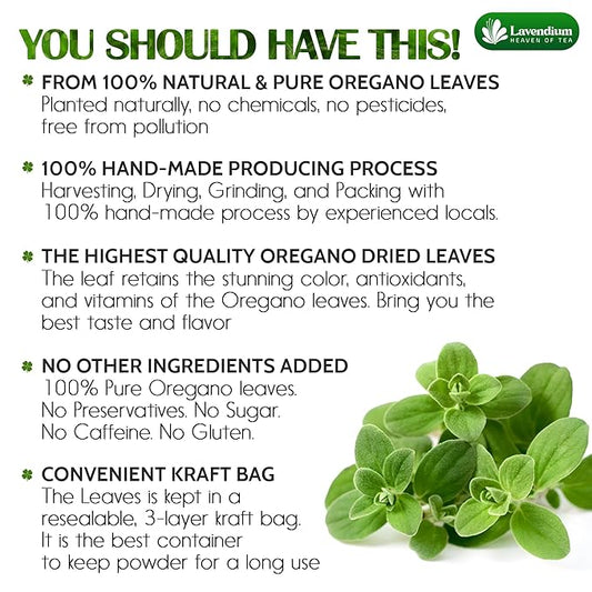 Lavendium, Premium 8 oz Dried Oregano Leaves – 100% Pure, Non-GMO, Gluten-Free, Vegan – Aromatic Herb for Cooking, Seasoning, Sauces, and Pizza – No Additives – Resealable Bag