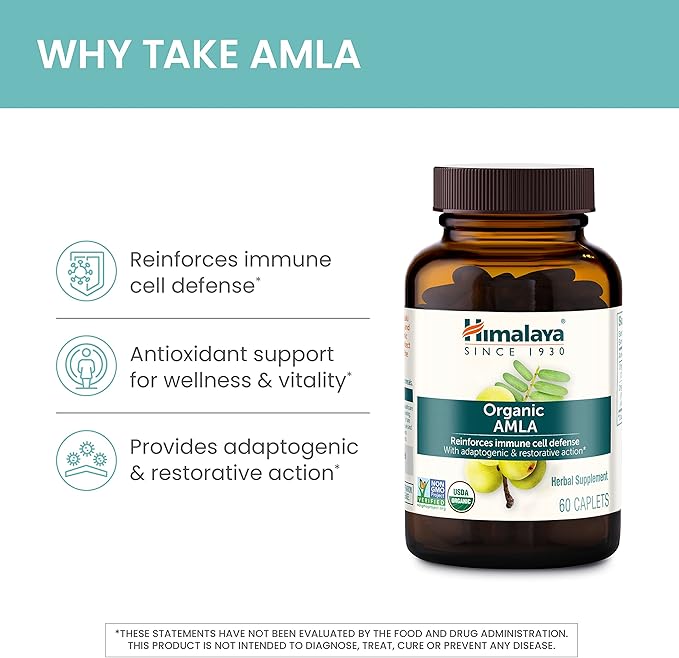 Himalaya Organic Amla Natural Antioxidant for Immune Support, 60 Caplets, 1 Month Supply