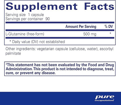 Pure Encapsulations L-Glutamine 500 mg - Supplement for Immune and Digestive Support, Gut Health and Lining, Metabolism, and Muscle Support* - with Free-Form L-Glutamine - 90 Capsules