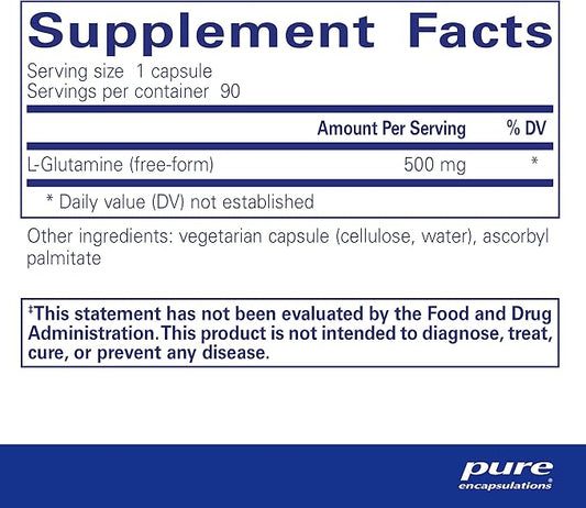 Pure Encapsulations L-Glutamine 500 mg - Supplement for Immune and Digestive Support, Gut Health and Lining, Metabolism, and Muscle Support* - with Free-Form L-Glutamine - 90 Capsules