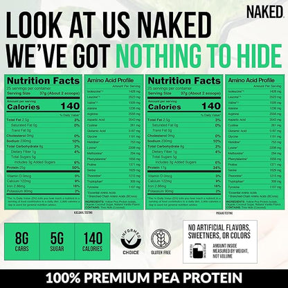 NAKED Vanilla Pea Protein Isolate from North American Farms, Only 3 Ingredients, Vanilla Vegan Protein, Gluten-Free, Soy Free, GMO Free - 2LB