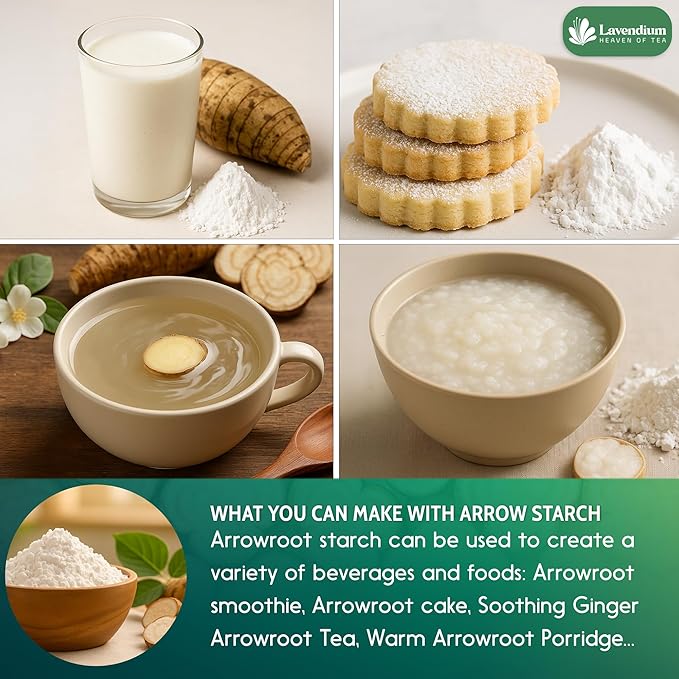 Lavendium, Premium Arrowroot Starch Powder – 17.6oz Resealable Bag, Gluten-Free, Non-GMO, Premium Plant-Based Thickener for Cooking, Baking & Frying. No Sugar. No Caffeine. Vegan