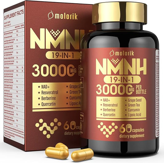 19 in 1 NMNH (Dihydronicotinamide Mononucleotide) 1000mg Per Serving, NAD Supplement to Boost NAD+ Levels NAD Resveratrol Supplement with Quercetin, Berberine for Anti Aging, Energy, 60 Capsules
