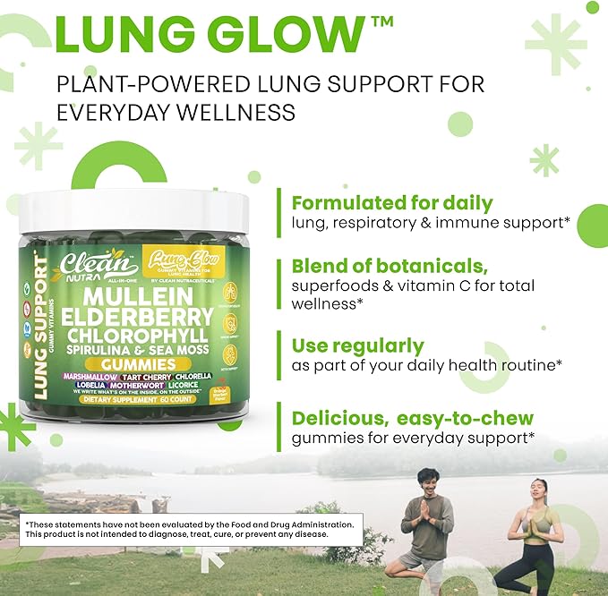 Clean Nutra Mullein Elderberry Chlorophyll Spirulina Sea Moss Gummies | 60 Count Vegan Gummy Supplement for Adults | Plant-Based Formula with Irish Moss, Herbal Extracts, and Superfood Greens