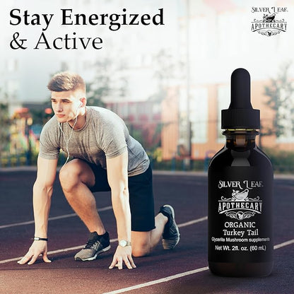 Silverleaf Apothecary Organic Triple-Extracted Turkey Tail Tincture Mushroom Supplement for Immune Support, Gastrointestinal & Gut Microbiome Wellness - 2 Fl Oz (60ml)