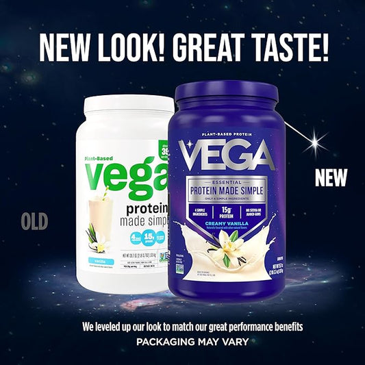Vega Protein Made Simple Protein Powder, Vanilla - Stevia Free, Vegan, Plant Based, Healthy, Gluten Free, Pea Protein for Women and Men, 2.2 lbs (Packaging May Vary)