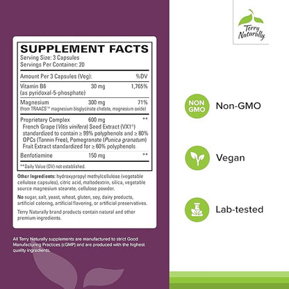 Terry Naturally Clinical OPC Heart - Heart Health Supplement with Magnesium, Vitamin B6, Grape Seed Extract - Dietary Supplement for Artery Health & Circulation - 60 Capsules