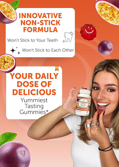 Lunakai USA Made Vitamin E Gummies 400IU with Vitamin C - Delicious, Vegan, Non-GMO Supplement for Daily Skin & Eye Support, 60ct