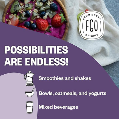 FGO Organic Acai Powder, 4oz Resealable Pouch, Freeze Dried Superfood Berry from Brazil, No Sugar & Additives,Great for Drinks, Smoothie, & Beverages, Non-GMO (Pack of 1)
