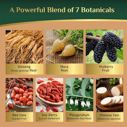 Ginseng Five Treasures Tea Bags - Men Women Kidney Health Chinese Herbal Formula for Natural Detox Cleanse - 7 Cleansing Treasure with Goji Berry Mulberry Wolfberry (25 Bags)
