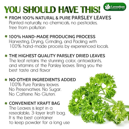 Lavendium, 4 oz Premium Dried Parsley Leaves – 100% Pure, Non-GMO, Gluten-Free, Vegan – Aromatic Culinary Herb for Cooking, Garnish, and Seasoning – No Additives or Preservatives – Resealable Bag