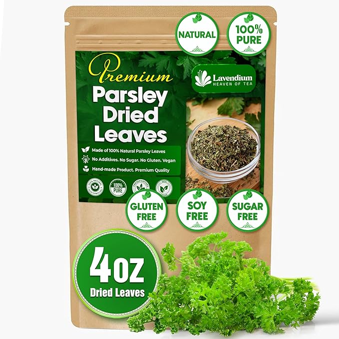 Lavendium, 4 oz Premium Dried Parsley Leaves – 100% Pure, Non-GMO, Gluten-Free, Vegan – Aromatic Culinary Herb for Cooking, Garnish, and Seasoning – No Additives or Preservatives – Resealable Bag