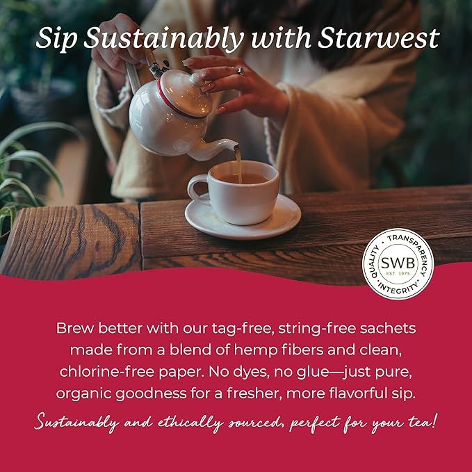 Starwest Botanicals Organic Hibiscus Tea - Caffeine Free Herbal Tea, Tea with Antioxidant Properties, String Free Sachets, USDA Organic Hibiscus Flower, Non GMO - 20 Tea Bags