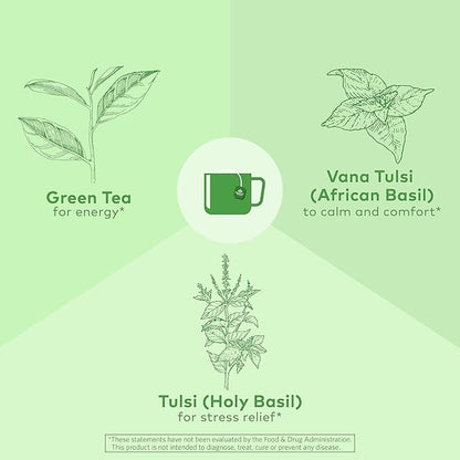 Organic India Tulsi Green Herbal Tea - Holy Basil, Stress Relieving & Empowering, Immune Support, Vegan, USDA Certified Organic, Premium Darjeeling Green Tea, Caffeinated - 18 Infusion Bags, 1 Pack