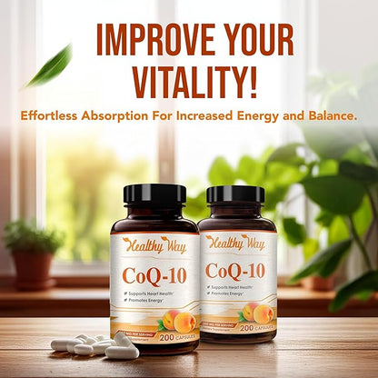 Coenzyme Q10 200mg CoQ10 Supplement - Once Daily Coq 10 200mg Powder Capsules for Healthy Heart Antioxidant and Energy Support - Non-GMO Quick Absorption Ubiquinone Q10 Coenzyme (400 Servings)