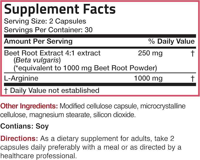 Bronson Beet Root + L-Arginine Nitric Oxide Production - Non-GMO, 60 Vegetarian Capsules
