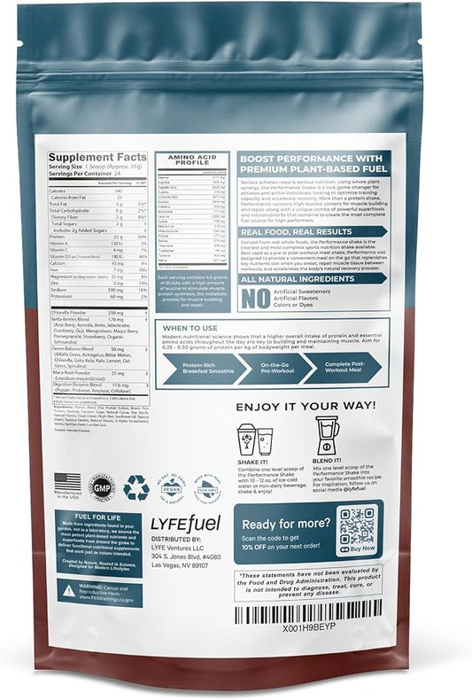 LyfeFuel Vegan Protein Shake Plant-Based Protein Powder with BCAA, Greens & Superfoods for Sports Performance, Recovery & Lean Muscle Building | (Chocolate, 24 Servings)