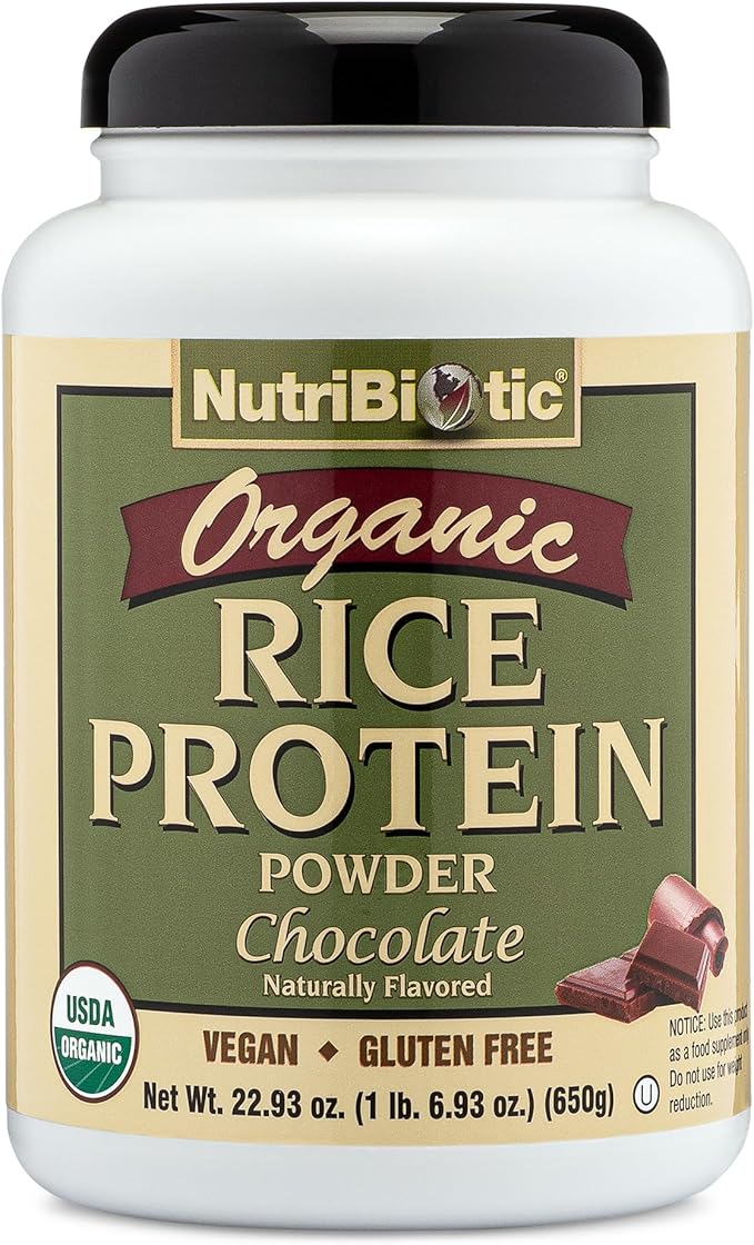 NutriBiotic Certified Organic Rice Protein Chocolate, 22.9 Oz | Low Carbohydrate Vegan Protein Powder | Raw, Certified Kosher & Keto Friendly | Made Without Chemicals, GMOs & Gluten | Easy to Digest