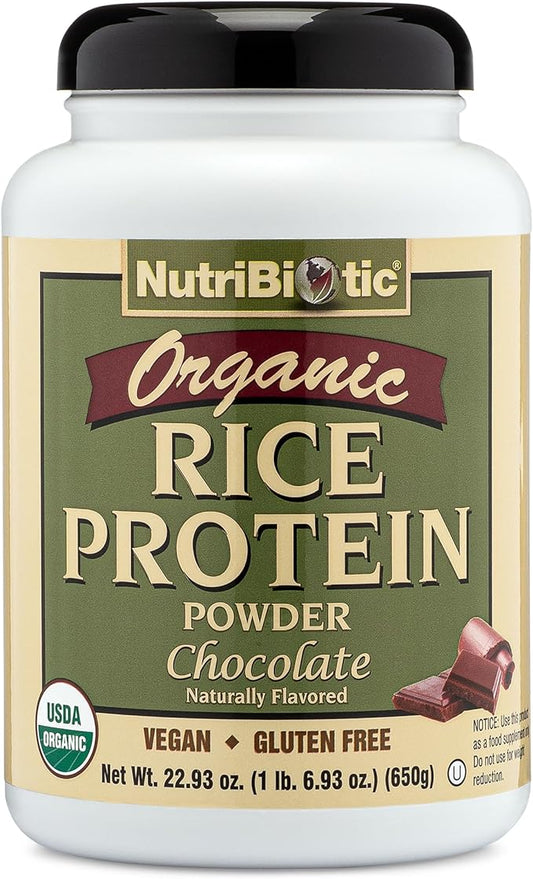 NutriBiotic Certified Organic Rice Protein Chocolate, 22.9 Oz | Low Carbohydrate Vegan Protein Powder | Raw, Certified Kosher & Keto Friendly | Made Without Chemicals, GMOs & Gluten | Easy to Digest