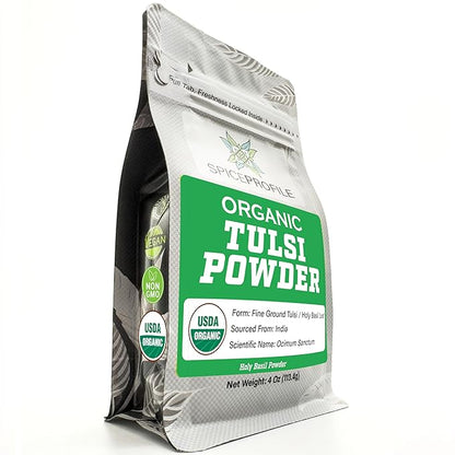 Spice Profile USDA Organic Holy Basil Powder, Lab Tested for Heavy Metals, Resealable 4oz Pouch, Tulsi, Albahaca Sagrada