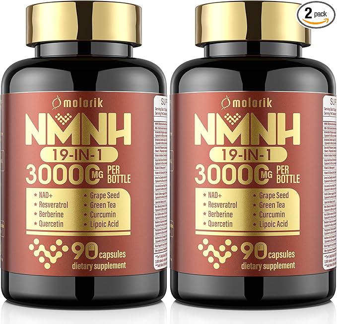 19 in 1 NMNH (Dihydronicotinamide Mononucleotide) 1000mg Per Serving, NAD Supplement Boost NAD+, NAD Resveratrol Supplement with Quercetin, Berberine for Healthy Aging, Energy, 90 Capsule-2PACK