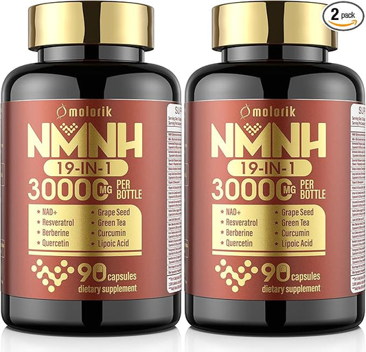 19 in 1 NMNH (Dihydronicotinamide Mononucleotide) 1000mg Per Serving, NAD Supplement Boost NAD+, NAD Resveratrol Supplement with Quercetin, Berberine for Healthy Aging, Energy, 90 Capsule-2PACK