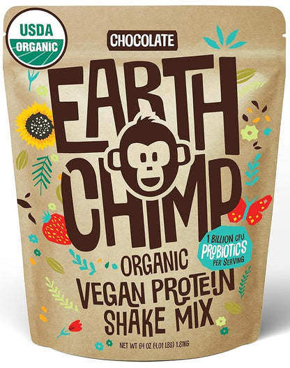 Organic Vegan Protein Powder - with Probiotics - Non GMO, Dairy Free, Non Whey, Plant Based Protein Powder for Women and Men, Gluten Free - 52 Servings, 64 Oz (Chocolate)